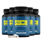 Multiple bottles of SWMR fertility supplement for men on a white background